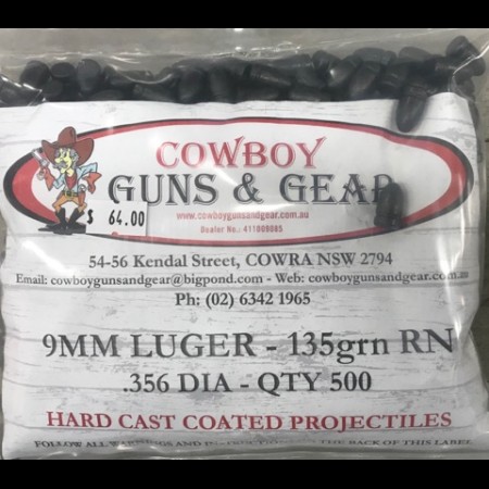 CBGG 9mm 135gr .356 RN Lead Cast Projectile 500 Pack