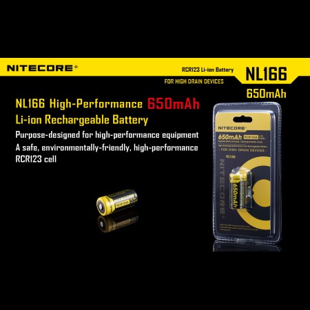 Nitecore RCR123A 650MAH Li-ion Rechargable Battery