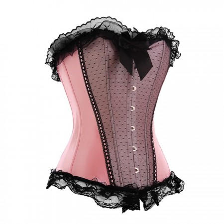 Pink with Black Lace Overbust Corset