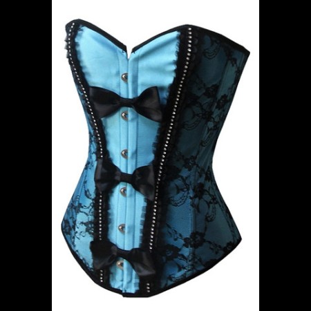 Light Blue and Black Lace Overbust Corset