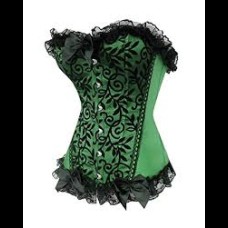 Green with Black Lace Overbust Corset