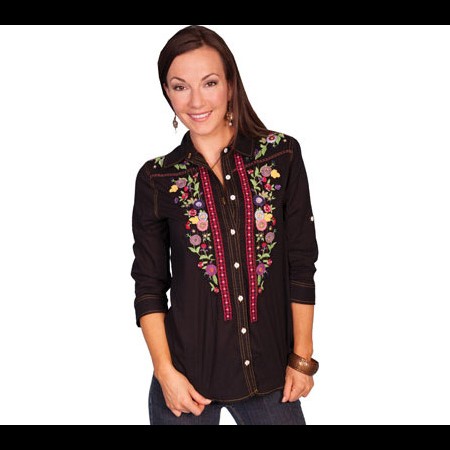 Scully black floral blouse size XL